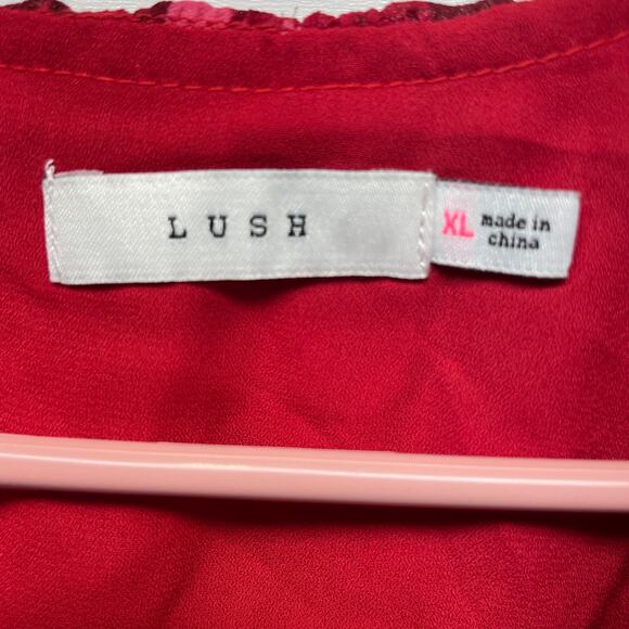 LUSH Cropped Long Sleeve Tie Front Open Back Red Floral Lined Top Size XL - Picture 10 of 15